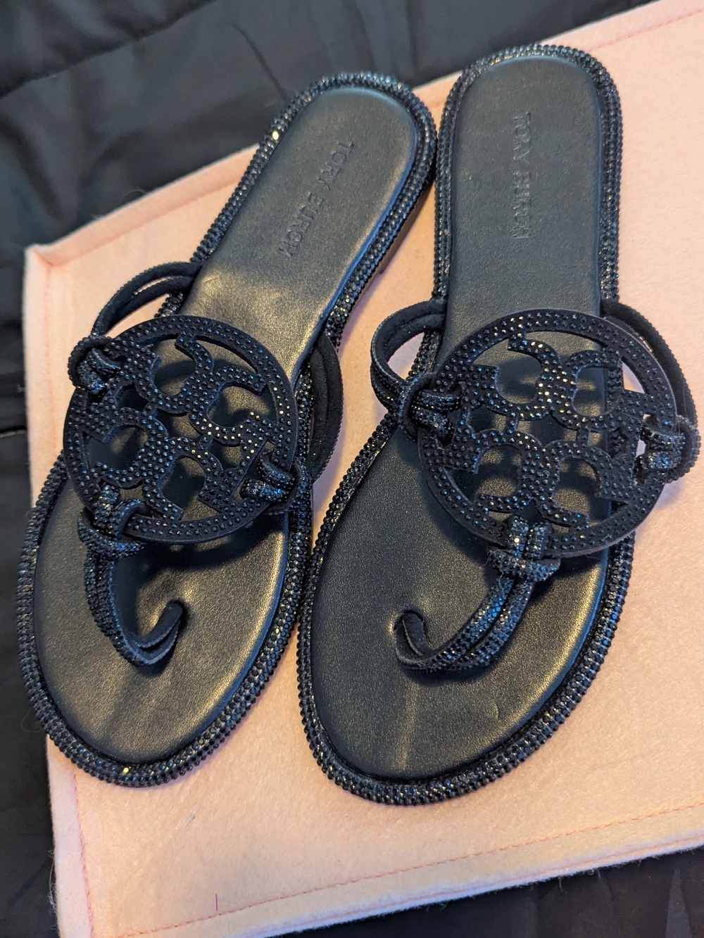 Tory Burch Black Miller Logo Slip-On Sandals